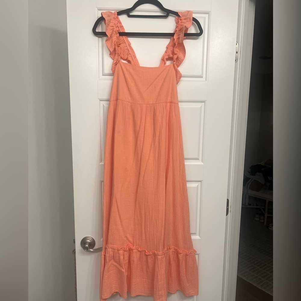 Maison Me | Mara Ruffle Tie Back Dress, Coral Cotton Muslin